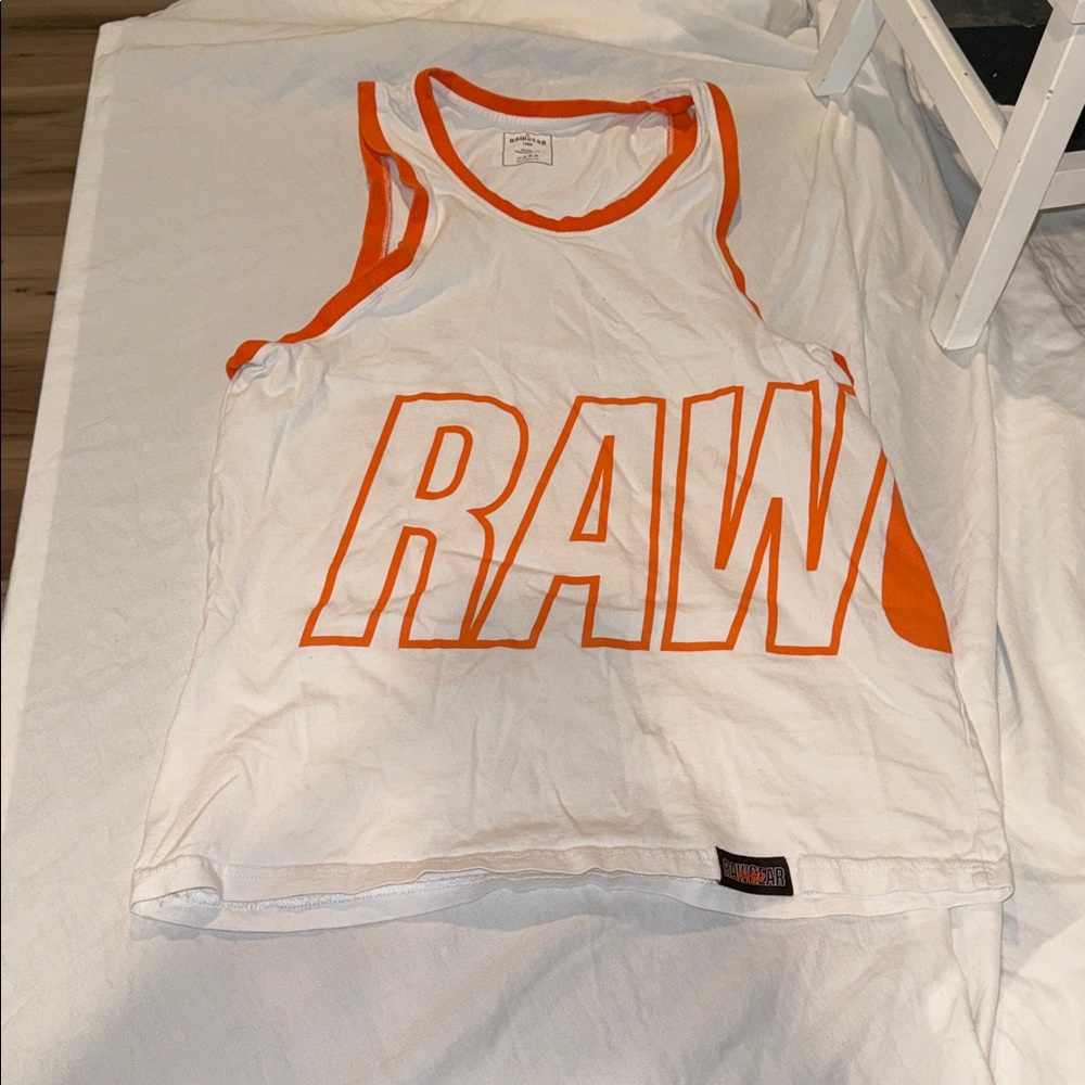 Raw gear White and Orange Graphic Tank Top